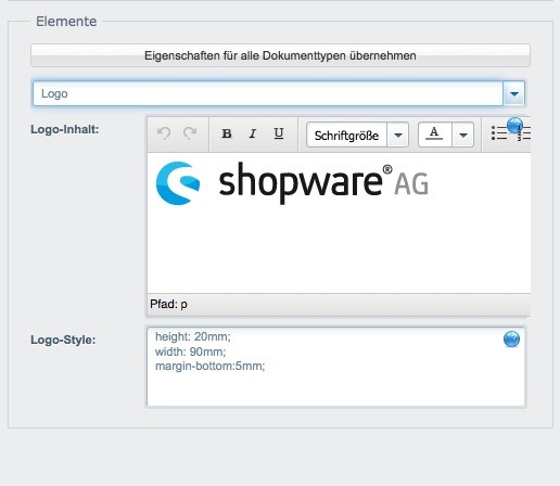 Shopware Konfiguration - PDF Rechnung Logo Ansicht