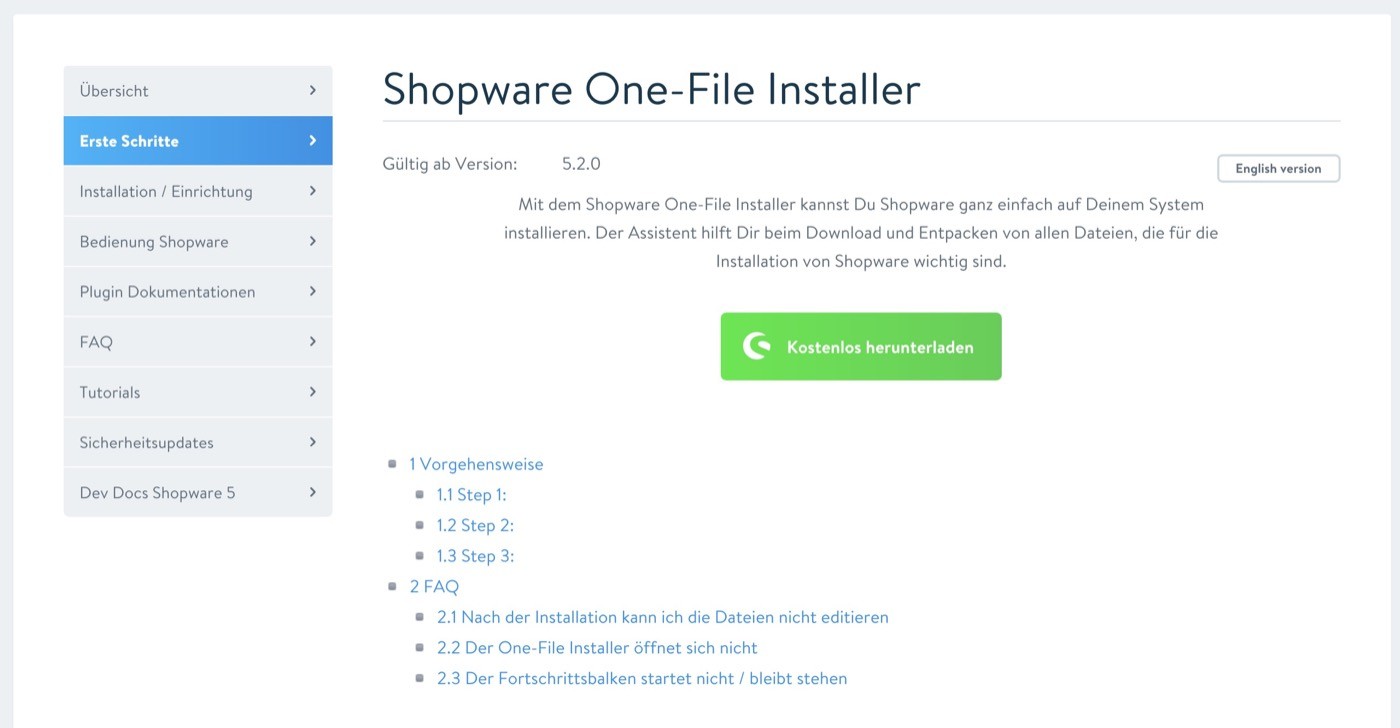 Shopware 5 installieren - One File Installer