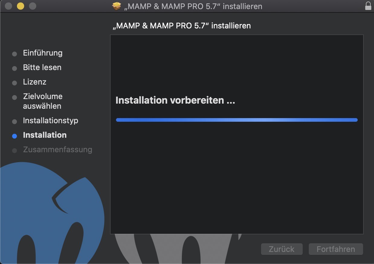 Shopware 6 lokal installieren Mac - MAMP Installation Ladebalken
